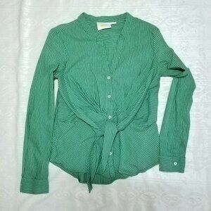 Anthropologie Maeve Katherine Knotted Striped Top Green with pinstripes Size XS